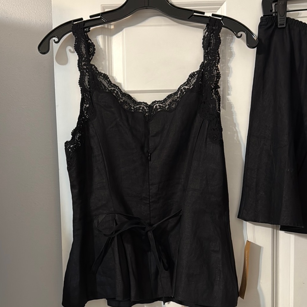 Reformation Linen Black Lace Trim Top and Skirt Set - Picture 7 of 11